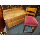 A VINTAGE OAK 2 DRAWER CHEST AND A STOOL (2)