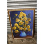 A FRAMED STILL LIFE OIL ON BOARD DEPICTING YELLOW ROSES IN A VASE SIGNED J W GITTINGS