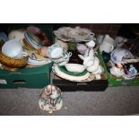 THREE TRAYS OF CERAMICS AND CHINA TO INCLUDE CAPO DI MONTE FIGURES, MINTON, WEDGWOOD ETC
