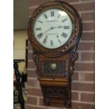 A LOCAL ANTIQUE MAHOGANY WALL CLOCK BY SIMPSON & SONS - WOLVERHAMPTON H-85 CM