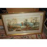 A GILT FRAMED AND GLAZED WATERCOLOUR DEPICTING A HUNTING SCENE SIGNED ARTHUR WILLETT