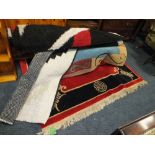 FOUR ASSORTED MODERN WOOLLEN RUGS TO INCLUDE A CHINESE RED/BLACK EXAMPLE (4)