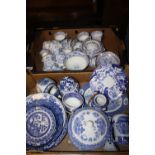 TWO TRAYS OF BLUE AND WHITE CHINA TO INCLUDE A ROYAL CROWN DERBY CABINET PLATE