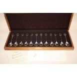 A BOXED SET OF TWELVE HALLMARKED SILVER RSPB SPOONS WITH CERTIFICATE