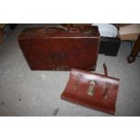 A VINTAGE LEATHER SUITCASE TOGETHER WITH A LEATHER SATCHEL (2)