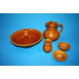 A BROWN GLAZED MINTONS FIVE PIECE JUG AND BOWL SET