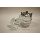 A WATERFORD CRYSTAL FIGURE OF AN ELEPHANT TOGETHER WITH A CUT GLASS BISCUIT BARREL