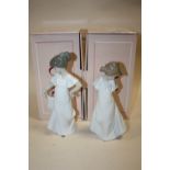 TWO BOXED NAO FIGURES OF YOUNG GIRLS IN WHITE DRESSES