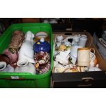 TWO TRAYS OF ASSORTED CERAMICS AND STONEWARE