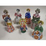 SIX CONTINENTAL NAIVE FOLK STYLE CUP FIGURES PLUS A COCKEREL A/F