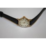 A LADIES 9CT GOLD CASED OMEGA WRISTWATCH