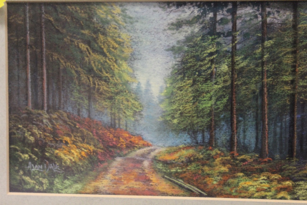 A GILT FRAMED AND GLAZED TWO IN ONE FRAME PAIR OF WATERCOLOURS DEPICTING WOODLAND SCENES SIGNED ALAN - Image 3 of 3