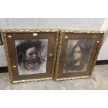 A PAIR OF GILT FRAMED AND GLAZED HEAD AND SHOULDER PORTRAIT PRINTS OF YOUNG LADIES