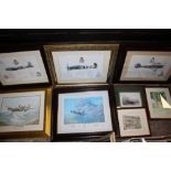 A COLLECTION OF RAF INTEREST AEROPLANE PRINTS TOGETHER WITH A PRINT OF IRONBRIDGE (8)