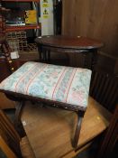 TWO MAHOGANY OCCASIONAL TABLES AND A STOOL (2)