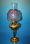 A VINTAGE BRASS COLUMN OIL MAP WITH SHADE
