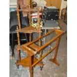 A VICTORIAN WALNUT 4 TIER CORNER WOT NOT TOGETHER WITH AN EDWARDIAN TOWEL RAIL - BOTH A/F