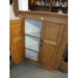 A LARGE ANTIQUE PINE HANGING CORNER CUPBOARD H-122 W-100 CM