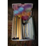A BOX OF FRAMED AND UNFRAMED WATERCOLOURS, PICTURE FRAMES ETC
