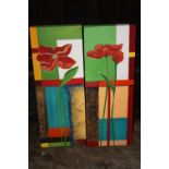 A PAIR OF MODERN RETRO STYLE FLORAL PICTURES SIGNED 'VANGOCHA' VERSO