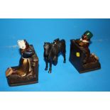 A TABLE LIGHTER IN THE FORM OF A HORSE TOGETHER WITH A PAIR OF METAL RONSON BOOKENDS