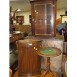 TWO SMALL REPRODUCTION CORNER CABINETS AND A PEDESTAL WINE TABLE (3)
