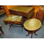 TWO REPRODUCTION MAHOGANY LEATHER TOPPED SOFA TABLES AND AN OCCASIONAL TABLE (3)