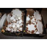 TWO TRAYS OF ROYAL ALBERT OLD COUNTRY ROSES CHINA TO INCLUDE TEA AND COFFEE POTS, CUPS AND