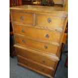 AN OAK CHEST ON CHEST OF 6 DRAWERS (IN TWO PIECES )H-120 W-82 CM