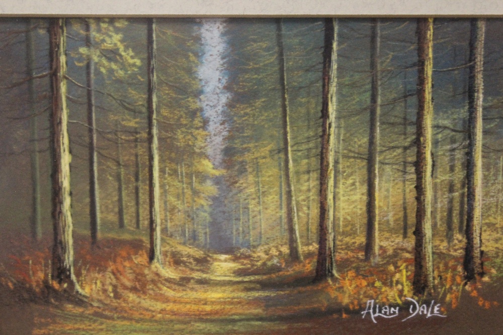 A GILT FRAMED AND GLAZED TWO IN ONE FRAME PAIR OF WATERCOLOURS DEPICTING WOODLAND SCENES SIGNED ALAN - Image 2 of 3