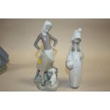 TWO LLADRO FIGURES OF A LADY WITH A DUCKLING AND A GIRL WITH A BASKET