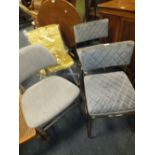 A PAIR OF MODERN TEAL UPHOLSTERED DINING CHAIRS WITH TWO FURTHER MODERN CHAIRS (4)
