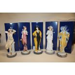 A SET OF FIVE ROYAL DOULTON THE CLASSIQUE COLLECTION LADY FIGURES ON MARBLE PLINTHS WITH
