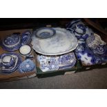 THREE TRAYS OF ASSORTED BLUE AND WHITE CHINA TO INCLUDE SPODE