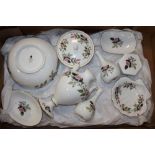 A TRAY OF WEDGWOOD HATHAWAY ROSE CERAMICS TO INCLUDE A FRUIT BOWL