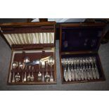 TWO OAK CASED PART CANTEENS OF CUTLERY