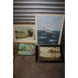 FOUR ASSORTED OIL PAINTINGS TO INCLUDE A SHIP AT SEA, SEASCAPE VIEW, ETC, ALL SIGNED J W GITTINGS