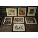 A COLLECTION OF LOUIS WAIN FRAMED AND GLAZED CAT PRINTS (7)