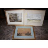 THREE ASSORTED FRAMED AND GLAZED WATERCOLOURS, ONE SIGNED ROBERT JONES ENTITLED 'SAND DUNES' VERSO