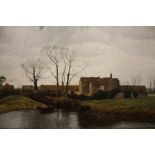 A GILT FRAMED OIL ON CANVAS DEPICTING A COUNTRY FARM HOUSE SIGNED JONATHAN EMERY 1976