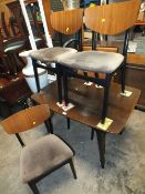 A RETRO TEAK DRAWLEAF DINING TABLE WITH FOUR CHAIRS