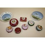 A COLLECTION OF LIMOGES CASTEL ENAMEL PILL BOXES TOGETHER WITH A COALPORT COMMEMORATIVE TRINKET