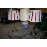 A PAIR OF MODERN TABLE LAMPS TOGETHER WITH A CERAMIC EXAMPLE