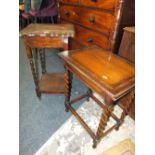 TWO OAK BARLEYTWIST OCCASIONAL TABLES (2)