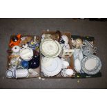 THREE TRAYS OF ASSORTED CHINA AND CERAMICS TO INCLUDE MINTON, TEAPOTS ETC