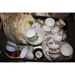 A TRAY OF ASSORTED CHINA TO INCLUDE GILDED CARLTON CHINA, NORITAKE, ETC.