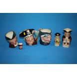 A COLLECTION OF ROYAL DOULTON CHARACTER JUGS TOGETHER WITH TWO TOBY JUGS (6)