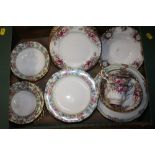 A TRAY OF ROYAL ALBERT AUTUMN ROSES AND HARTINGTON CHINA