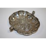 A HALLMARKED SILVER FLORALLY EMBOSSED TWIN HANDLED DISH APPROX WEIGHT - 193.5G