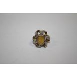 A HALLMARKED 9 CARAT GOLD DRESS RING SET WITH A CITRINE SIZE N APPROX WEIGHT - 4.8G